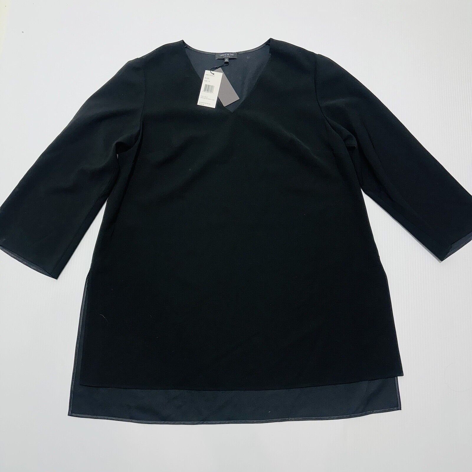 Lafayette 148 Black Crepe V Neck Top Blouse Plus Size 1x Nwt 498